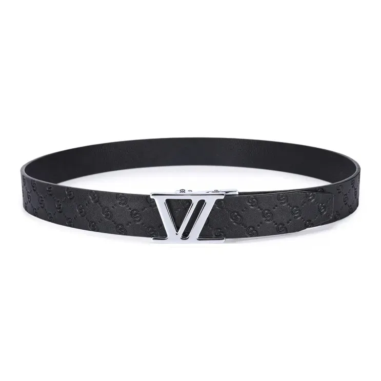 Cheekkiss Cow Leather Belts Men's Silver Gunmetal 3.5cm-1