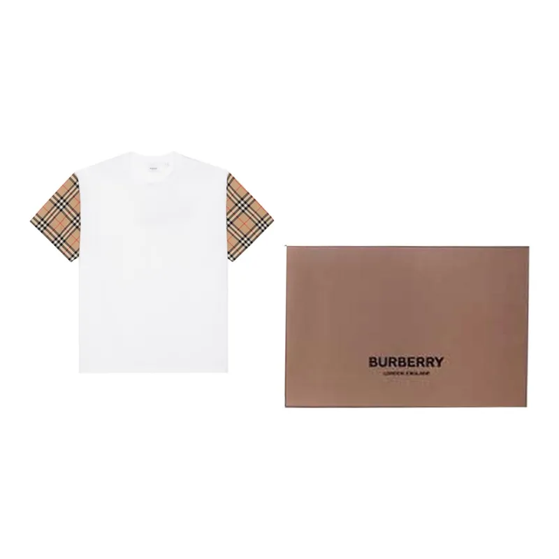 Burberry Vintage Check Sleeve Cotton Oversized Women's T Shirt White/Archive Beige-4