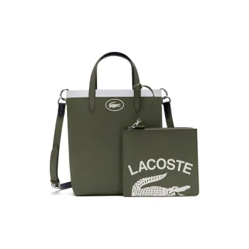 LACOSTE PVC Tote Bag Shopping Bag Shoulder Bag Crossbody Bag Handbag Medium Size Women's Olive Green & Dark Blue
