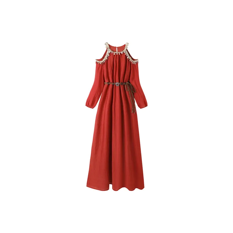 Wbwq Long Sleeved Dress Women's Maroon-2