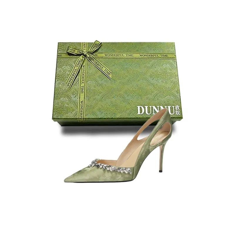 Dunnu Slim Heel High Heels 8cm Women's Green Box Included-6