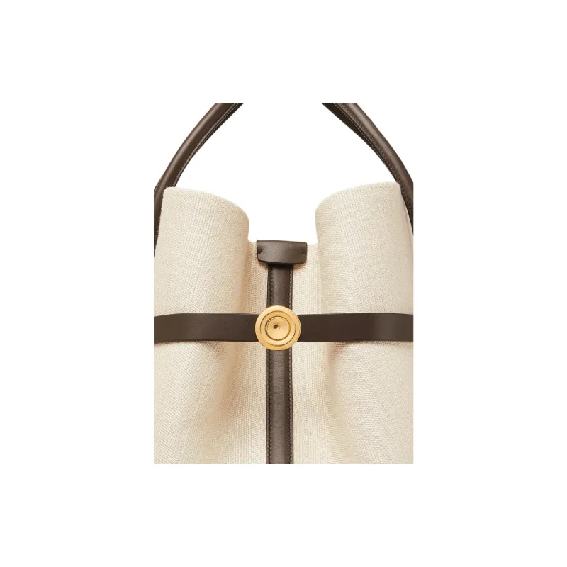Loro Piana Ghiera Mulberry Silk Tote Bag Shopping Bag Handbag Large Size Women's Cream Amber-4
