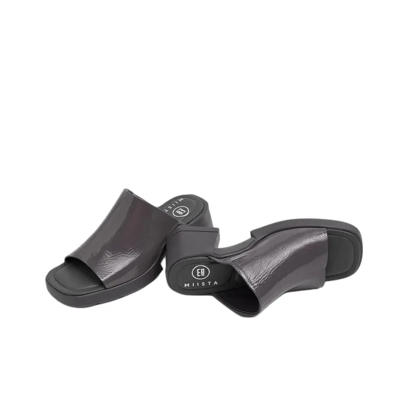 MIISTA Slide Slippers 6cm Women's Dark Gray-4