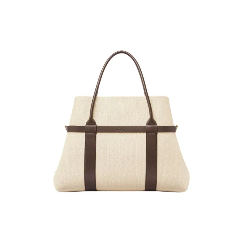 Loro Piana Ghiera Mulberry Silk Tote Bag Shopping Bag Handbag Large Size Women's Cream Amber-2