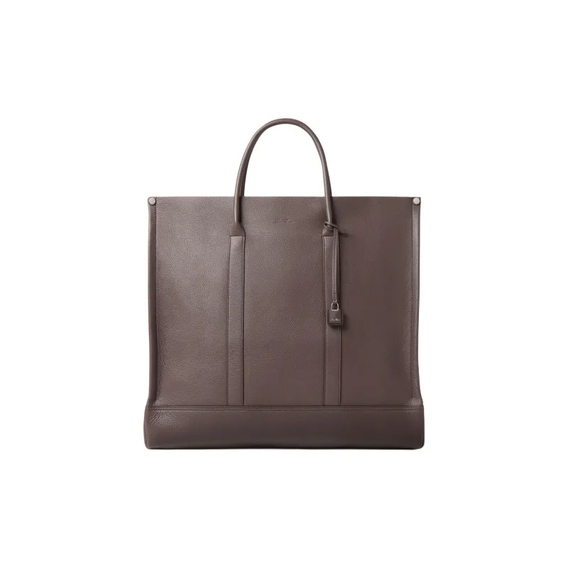 Loro Piana Cow Leather Tote Bag Shopping Bag Handbag Large Size Men's Chocolate-0