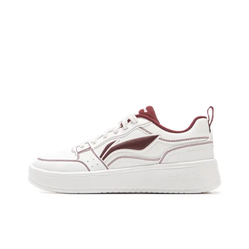 LiNing Acer Truncatum Slip-Resistant Cushioning Abrasion-Resistant Low-Top Skateboard Shoes Women's White Red