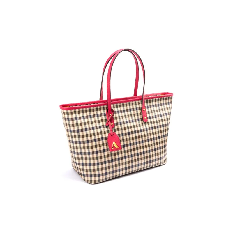 AQUASCUTUM PVC With Cow Leather Tote Bag, Shopping Bag, Shoulder Bag Tubas Women's Rose Red-1