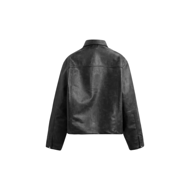 ZARA Leather Jacket Men's Black/Green-1