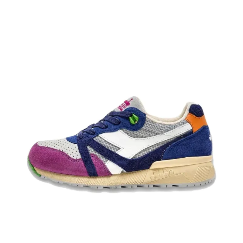 Diadora Anti Slip Wear Resistant Low Top Casual Shoes Women's Blue Gray White Purple-0