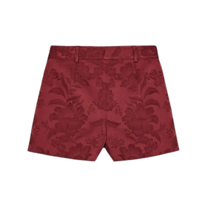 ZARA Casual Shorts Women's Burgundy Burgundy-1