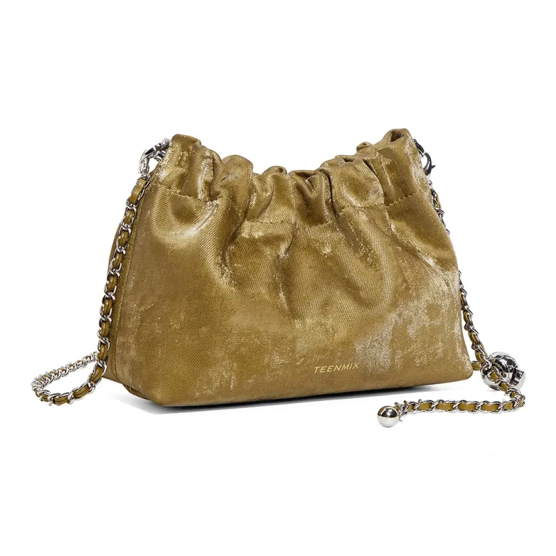 Teenmix Synthetic Leather With Cow Leather Shoulder Bag Regular Women's Olive Green/Graphite Black-9