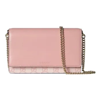 GUCCI Smooth Leather Shoulder Bag Women's Light Pink