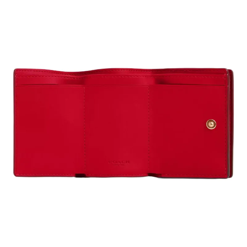 COACH Coated Canvas With Leather Wallet Mini Women's Red-1