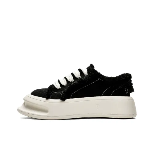KUNGFUDEER Thread Line Collection Slip-Resistant Height Increasing Low-Top Skateboard Shoes Unisex Black