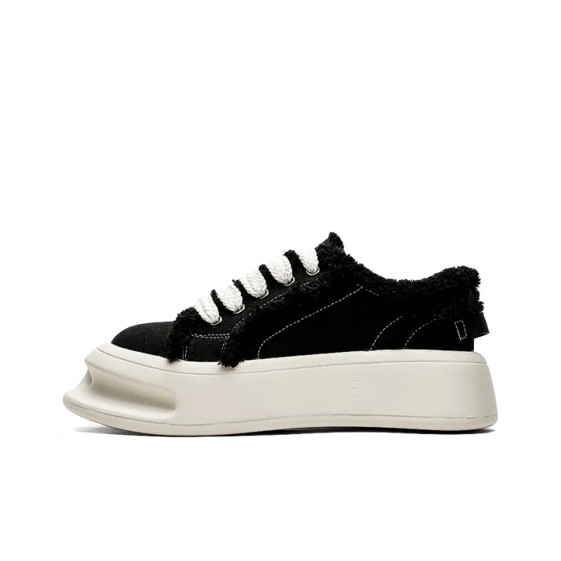 KUNGFUDEER Thread Line Collection Slip Resistant Height Increasing Low Top Skateboard Shoes Unisex Black-0
