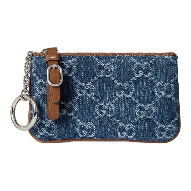 GUCCI GG Emblem Denim Clutch Women's Blue-0