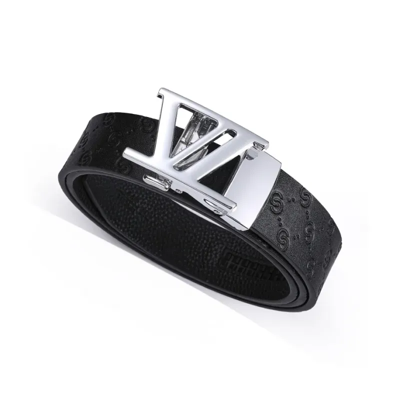 Cheekkiss Cow Leather Belts Men's Silver Gunmetal 3.5cm-0