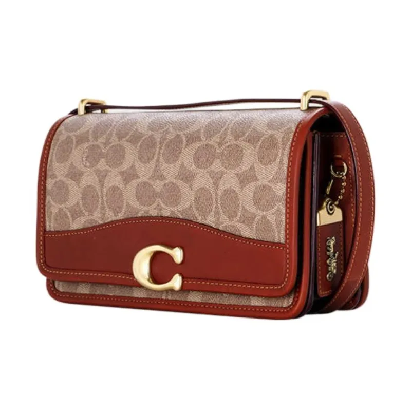 COACH PVC Crossbody Bag Shoulder Bag Medium Size Women's Red Brown-1
