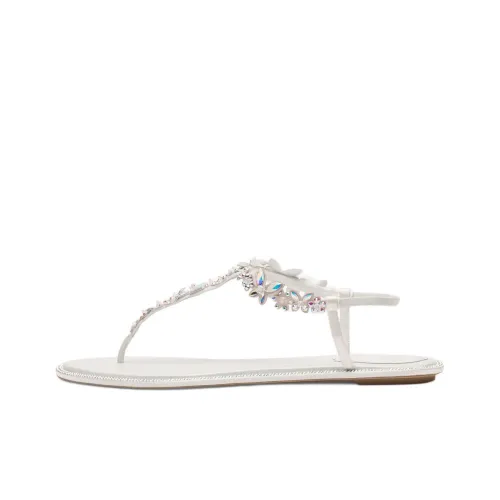 RENE CAOVILLA Eden Ivory Thong Strap Sandals Women's White