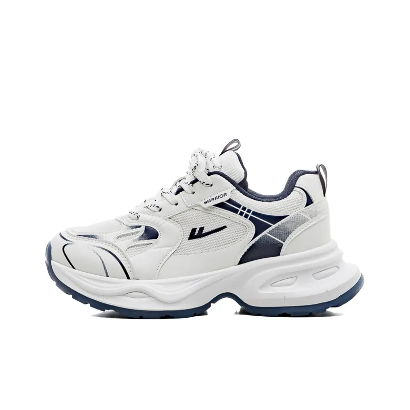 Warrior Anti Slip And Wear Resistant Height Increasing Low Top Chunky Sneakers Women's White Dark Blue-0