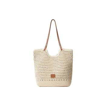 Teenmix Cotton Tote Beach Bag, Shoulder Bag Women's Ecru & Brown/Ecru & Black