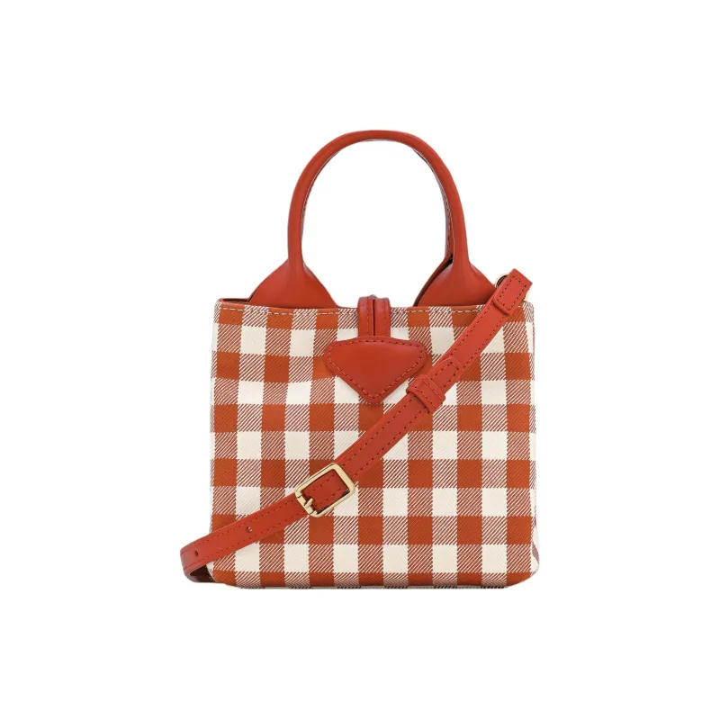 LONGCHAMP Le Roseau Cotton Canvas One Shoulder Handbag Mini Women's Red Plaid-2