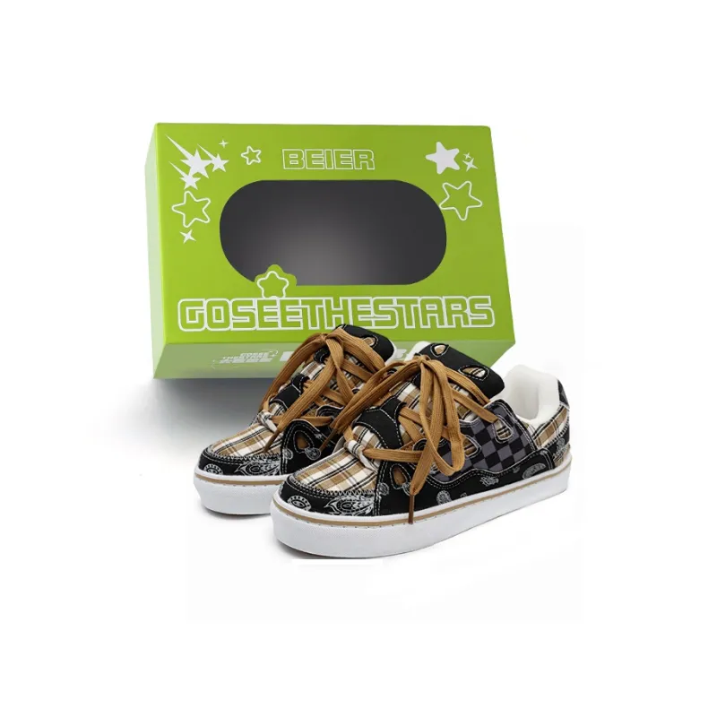 BEIER Slip-Resistant Lightweight Breathable Low-Top Skateboard Shoes Unisex Mustard Green-24