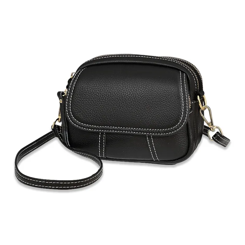 Yalu Cow Leather Crossbody Bag Women's Pearl Blue/Caramel/Black-3