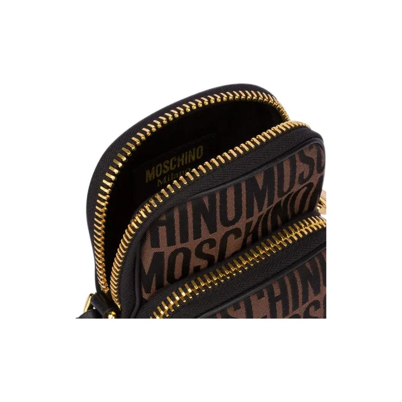 MOSCHINO Cotton And Polyester Blend Shoulder Bag Crossbody Bag Cell Phone Pouch Men's Brown Black-3