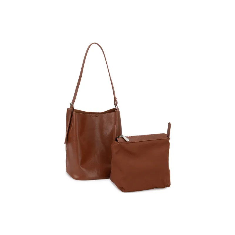 VENOF Cow Leather Bucket Bag, Handbag, Shoulder Bag Women's Vegetable Tanned Coffee/Vegetable Tanned Black-14