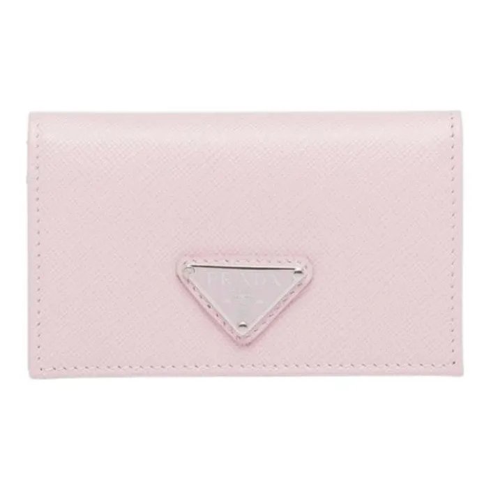 PRADA Saffiano Leather Card Holder Wallets Women's Pink-0