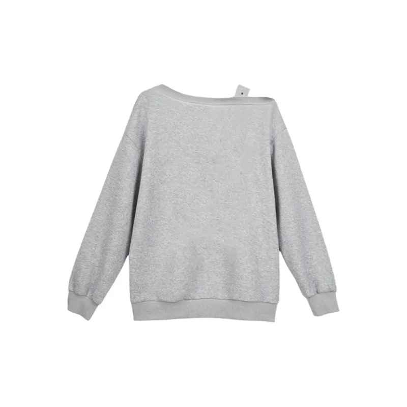 PAZZO Lazy Asymmetrical Shoulder Off Shoulder Long Sleeved Sweatshirt Women's-3
