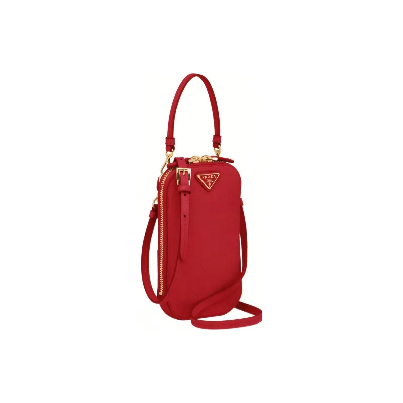 PRADA Saffiano Leather Shoulder Bag Crossbody Bag Handbag Mini Women's Red-1