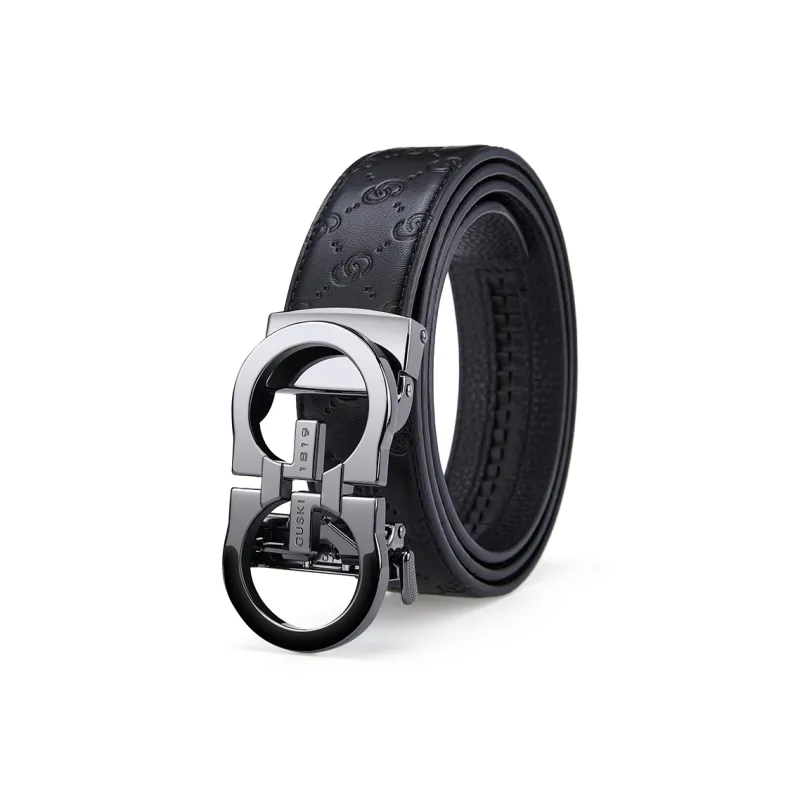 GUSKI Top Grain Cow Leather Belt, Husband's Belt Men's Gunmetal Width 3.5cm Gift Box Set-13