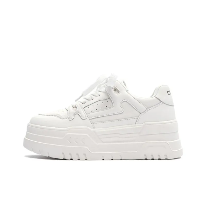 Ruomini Anti-Slip Wear-Resistant Lightweight Breathable Height Increasing Low-Top Skateboard Shoes Women's White-0