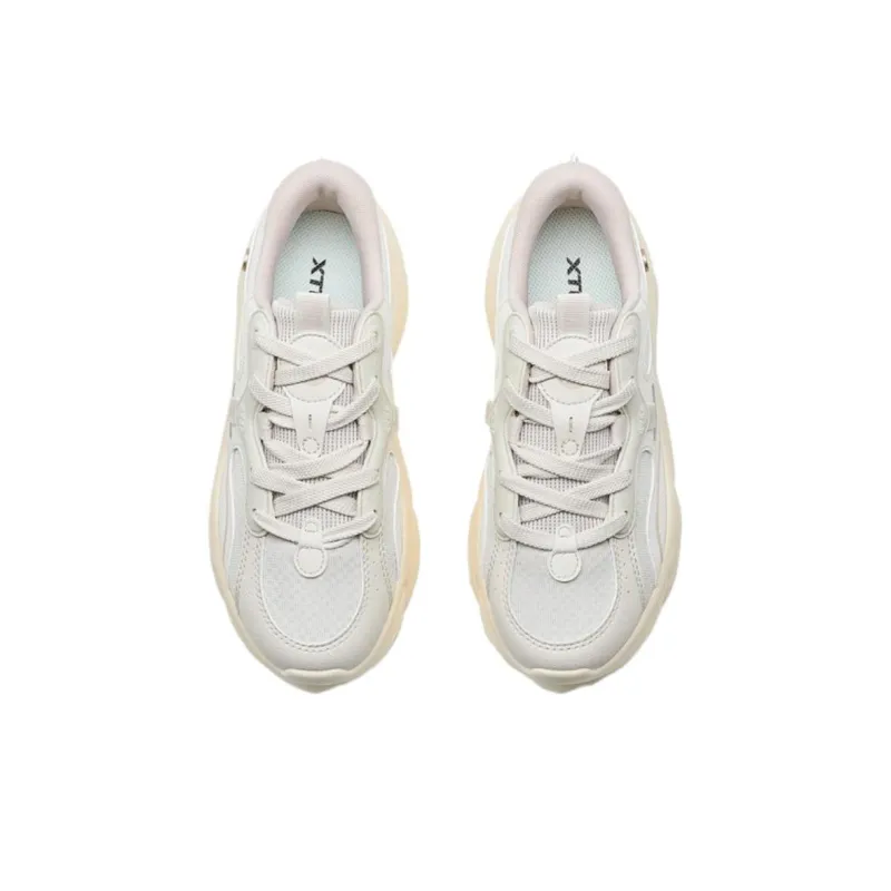 XTEP Anti-Slip And Wear-Resistant Breathable Low-Top Chunky Sneakers Women's White Sand Gray-3