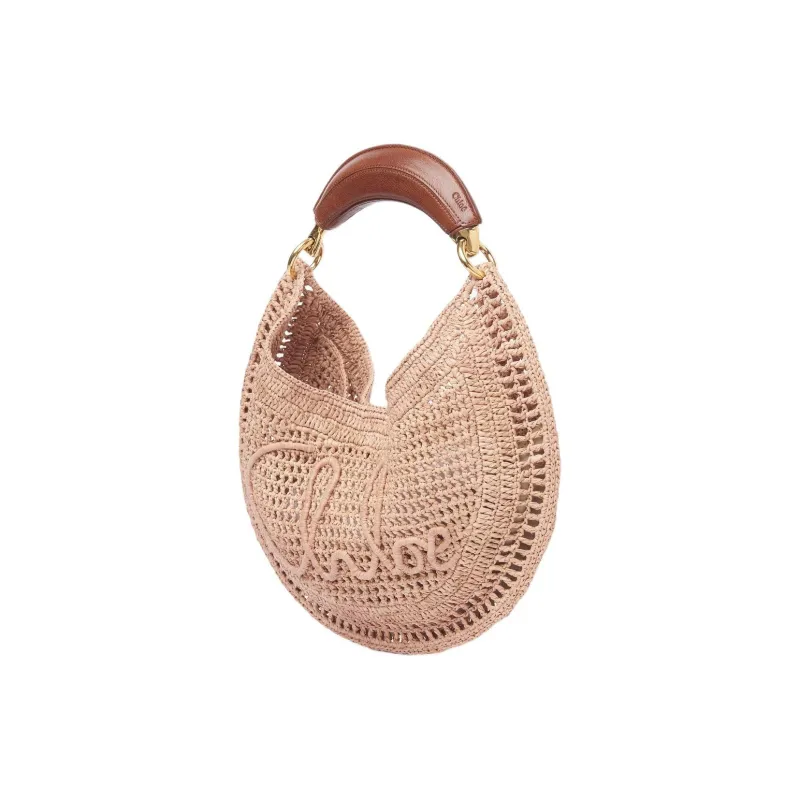 Chloe Raffia Crescent Bag Handbag Shoulder Bag Women's Pink-1