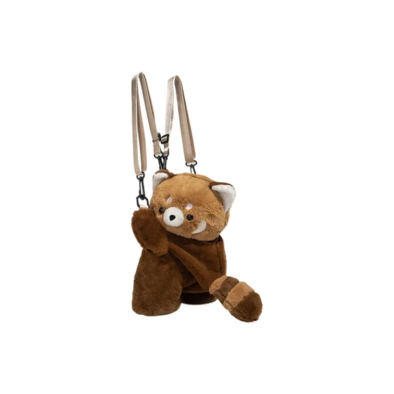 Yalu Plush Backpack Crossbody Bag Backpack Regular Unisex Brown-0