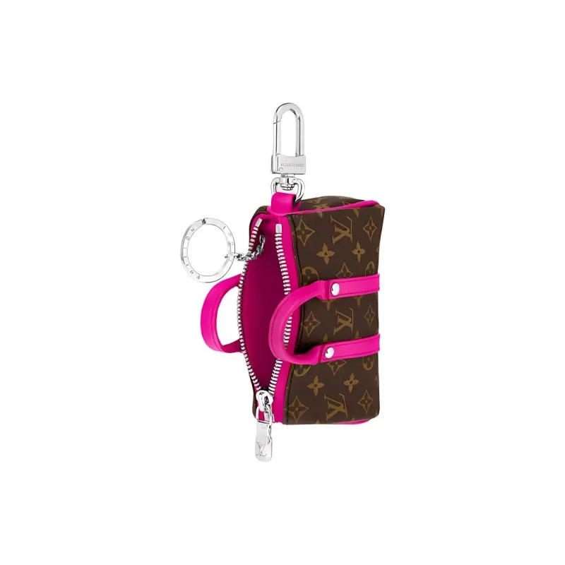 LOUIS VUITTON Mini Keepall Canvas With Leather Keychain Bag Accessory Men's Rose Red-1