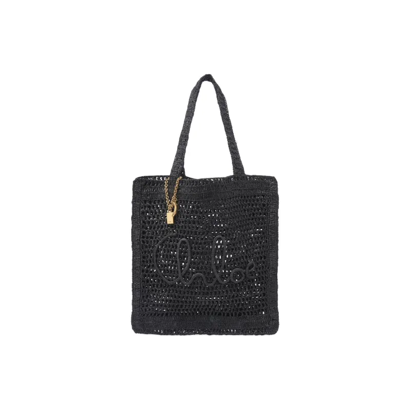Chloe Raffia Tote Bag, Shopping Bag, Handbag, Shoulder Bag Women's Black-0