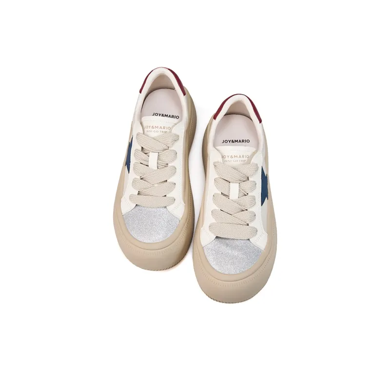 Joy&Mario Height Increasing Low Top Skateboard Shoes Women's Beige-2