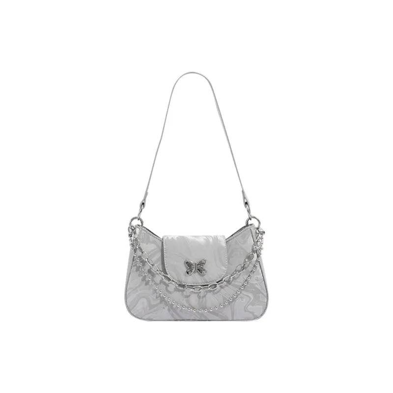 Old Man's Head Polyurethane Bonded Synthetic Leather Shoulder Bag Women's Silver-1