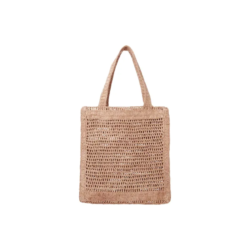 Chloe Straw Woven Tote Bag, Shopping Bag, Handbag, Shoulder Bag Women's Pink Orange-2