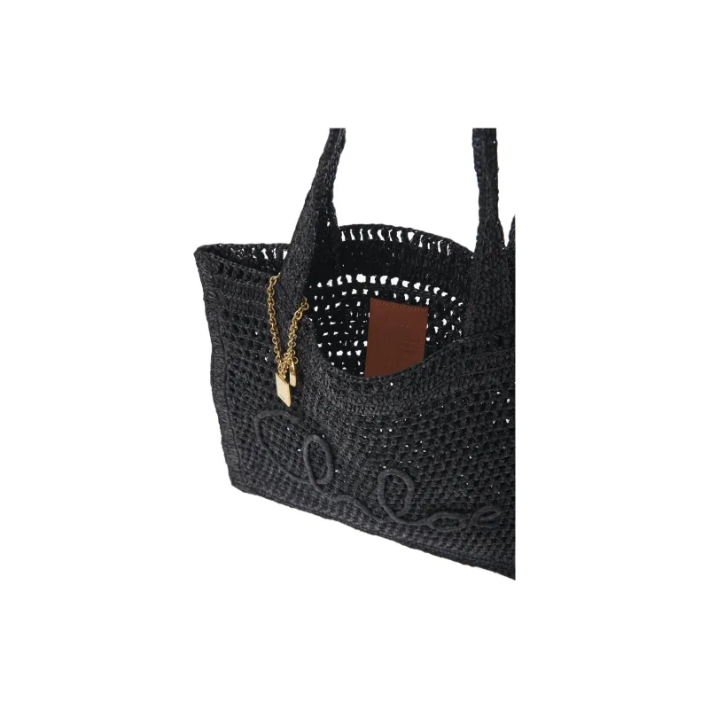 Chloe Raffia Tote Bag, Shopping Bag, Handbag, Shoulder Bag Women's Black-3