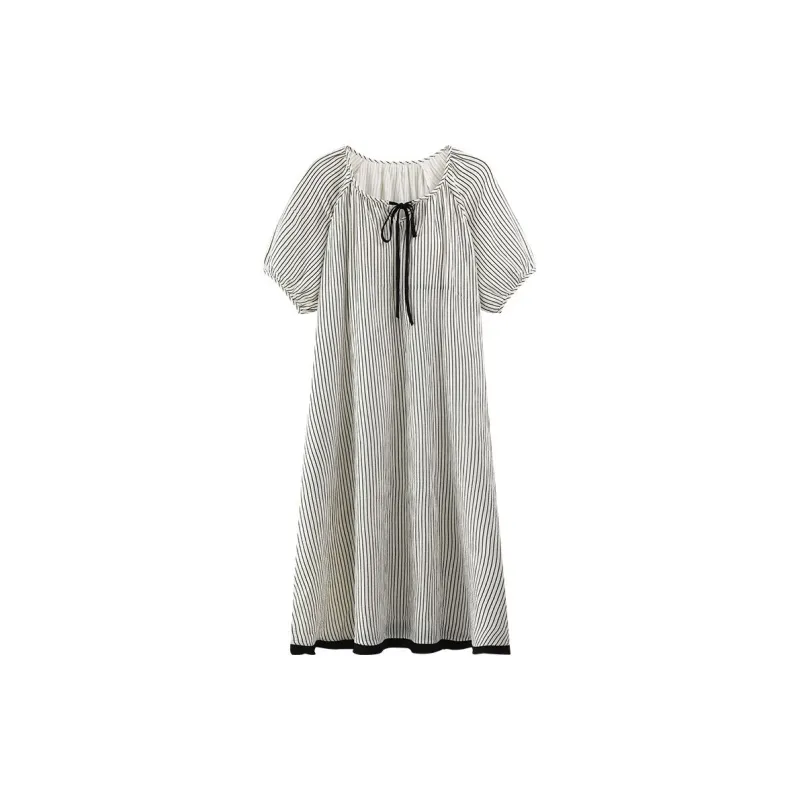 XISHE Nightgown Women's Black White Stripes-0