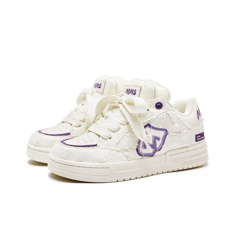 MQMS Anti Slip And Wear Resistant Height Increasing Low Top Skateboard Shoes Unisex White Purple-2