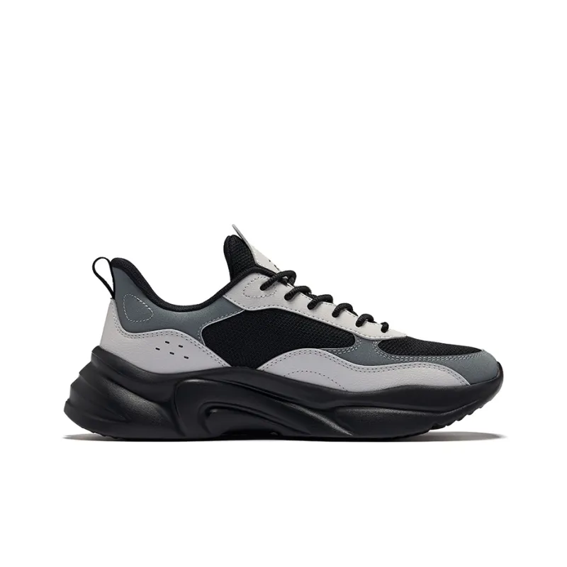 Erke Wear Resistant Breathable Slip Resistant Low Top Casual Shoes Men's Jet Black Mist Gray-1