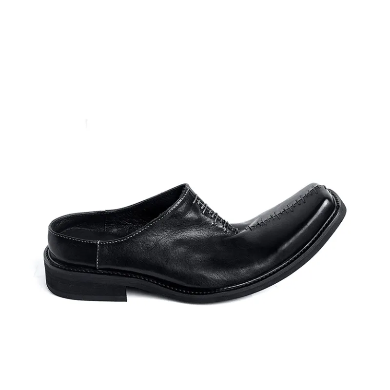 HUANXIANGZHE Composite Sole Abrasion-Resistant Wrap-toe Slippers Unisex Black-1