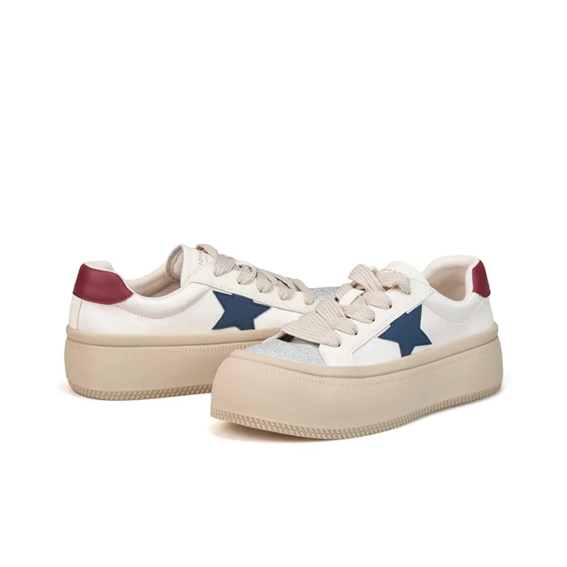 Joy&Mario Height Increasing Low Top Skateboard Shoes Women's Beige-3