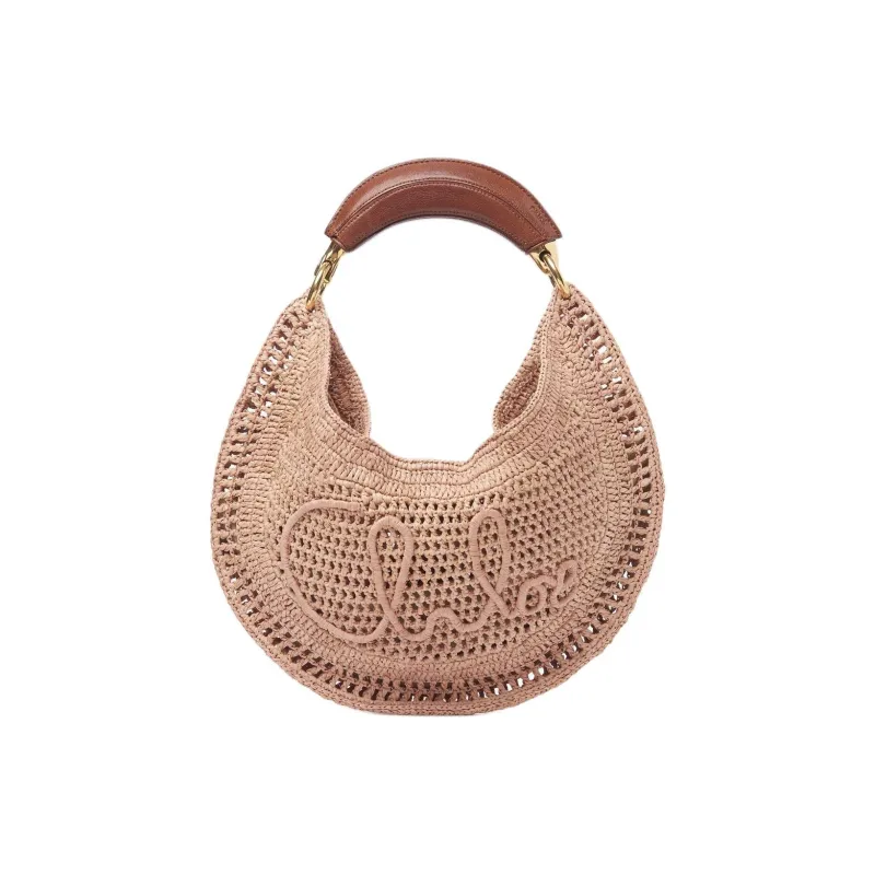 Chloe Raffia Crescent Bag Handbag Shoulder Bag Women's Pink-0
